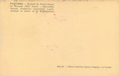 Poitiers — Portal de Nossa Senhora — Editor Raymond Bergevin, n° 2834-39 — Verso