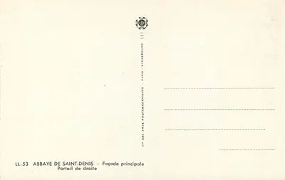 Abbaye de Saint-Denis — Portail de droite — Façade principale — (1)° Des Arts Photomécaniques, Paris — Rewers