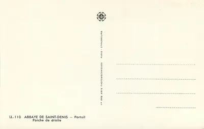 Abbaye de Saint-Denis — Portail de droite — Wydawca: CAP Arts Photomécaniques, Paryż — Rewers