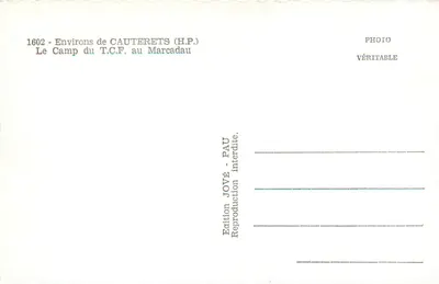 Camp T.C.F. w Marcadau — Obrzeża Cauterets (H.P.) — Wydawnictwo Jové - Pau — Rewers