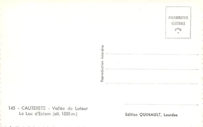 Lago d'Estom — Vale de Lutour — Edição QUINAULT, Lourdes — Verso
