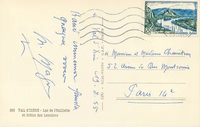 Lago da Ouillette — Cretas das Lessières — VAL d'ISÈRE — editor «REAL-PHOTO» n°369 — Verso