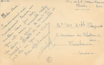 Zamek w ChâteaudeLoir — Szczęśliwe i dobre Nowy Rok — Wydawca C.M.R.A. Marcéan, Stany Zjednoczone — Rewers
