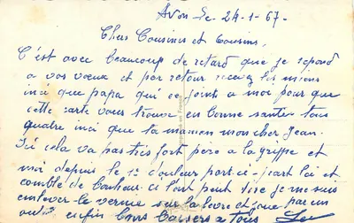 Paesaggio invernale — casa innevata con due uccelli — Buon Anno — Verso