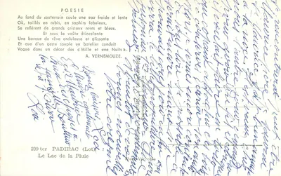 Jezioro des Pluies — Padirac (Lot) — Poemat A. Vernemouze — Rewers