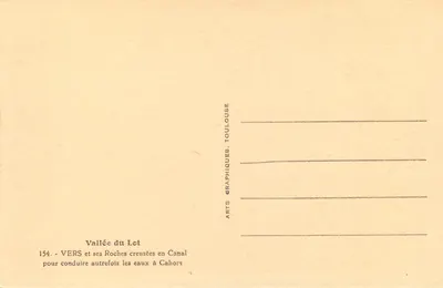 Walia Lot — VERS i jego wydrążone skały w kanałach do przewodzenia wody do Cahors — Arts Graphiques, Toulouse, nr 154 — Rewers