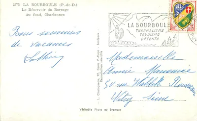 Zbiornik zapory — La Bourboule (P.-de-D.) — Wydawca Elcée, nr 2575 — Rewers
