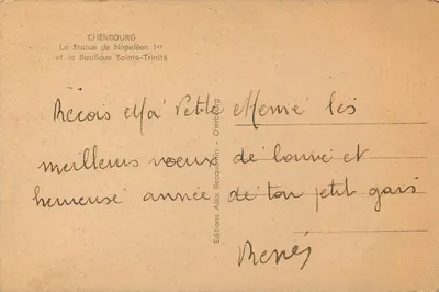 Cherbourg — Estátua de Napoleão I e Basílica Santa Trindade — Edições Alex Becquelin — Verso