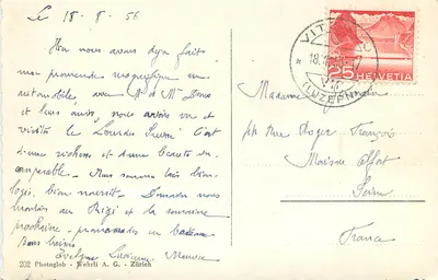 Maria Einsiedeln — widok panoramiczny i wnętrze klasztoru — wydawca Photoglob - Zurych — Rewers