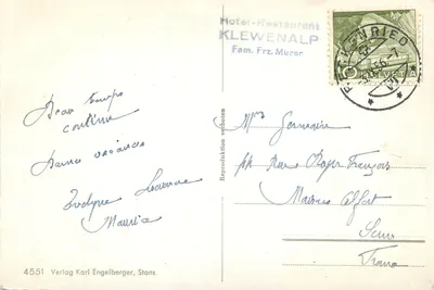 Lufteilbahn Beckenried-Klewenalp — 1600 m boven zeeniveau — Verlag Karl Engelberger, Stans, n° 4551 — Achterkant