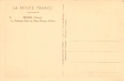 Reims — Fontaine Subé i Place Drouet-d'Erlon — Wydawnictwo Art YVON — Rewers