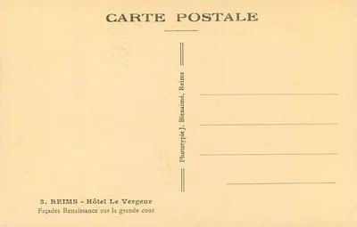 Reims - Hotel Le Vergeur — Façady renesansowe na dużej alei — Fototypia J. Bienaimé, Reims — Rewers