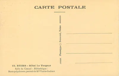 Reims - Sala Rady - Biblioteka - Polichromatyczny pomnik, portret pani Vanin-Godinot — Phototype J. Bienaime, Reims — Rewers