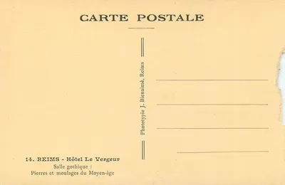 Reims - Hotel Le Vergeur — Sala gotycka: Kamienie i odlewy z średniowiecza — Fototypia J. Bienaimé, Reims — Rewers