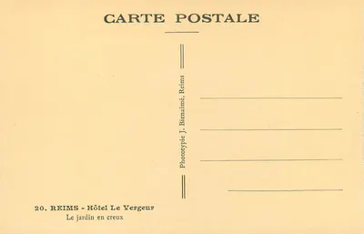 Reims - Hotel Le Vergeur — Wnętrze ogrodu — Fototypia J. Bienaimé, Reims — Rewers