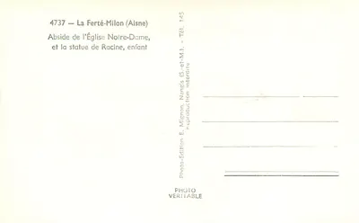 La Ferté-Milon (Aisne) — Abside da Igreja Nossa Senhora e estátua de Racine, criança — E. Mignon, n° 4737 — Verso