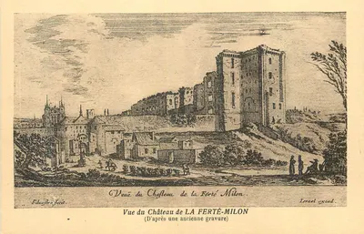 Vista do Castelo de LA FERTÉ-MILON — D'après une ancienne gravure — J. Lanier, La Ferté-Milon
