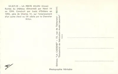 Ruínas do castelo de La Ferté-Milon — A Cegonha — Éditions Véritable — Verso