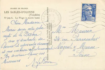 Les Sables-d'Olonne — A Praia com Maré Baixa — Images de France, n° 929 A — Verso