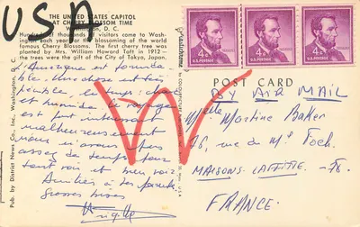 Capitólio dos Estados Unidos — na primavera dos cerejeiras — publicado por Colourpicture Postcards, Inc. — Verso