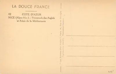 Nice — Promenade des Anglais et Palais de la Méditerranée — Les Éditions d'Art YVON — Rewers