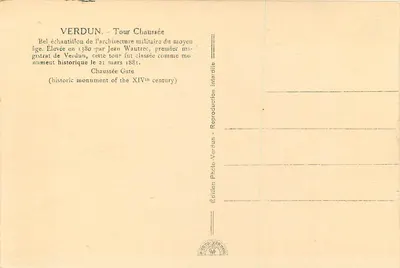 Verdun - Wieża Chaussée — wydawca Édition Photo-Verdun, numer serii nieodczytalny — Rewers
