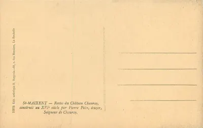 Saint-Maixent — Restos do Castelo de Chauray — Editor R. Bergevin, La Rochelle — Verso