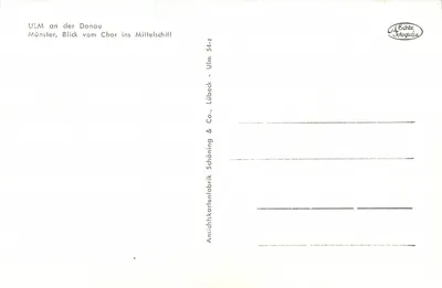 Ulma sobre o Danúbia — Vista do coro em direção ao corpo central — Editor: Schöning & Co., Ulm — Verso