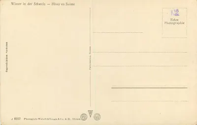 Inverno na Suíça — Hiver en Suisse — Photoglob-Wehrli & Vouga A.G., Zürich, n° J 8107 — Verso