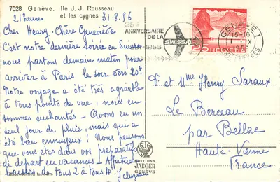 Genebra. Ilha J.J. Rousseau e os cisnes — Edições Jaeger, n° 7028 — Verso