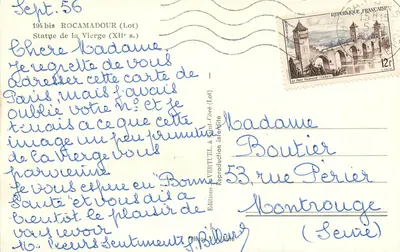 Estátua da Virgem (século XII) — Rocamadour (Lot) — Éditions Vertuel, série 194 bis — Verso