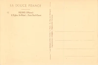 Kościół św. Remigiusza - Reims (Marne) - Strona południowo-zachodnia — Wydawnictwo Sztuki YVON — Rewers