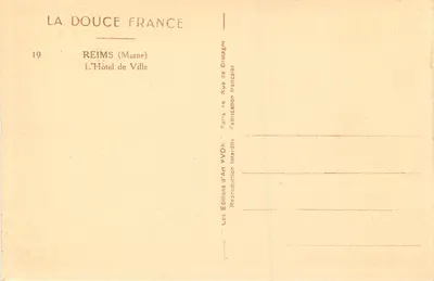 Reims — O Hotel de Ville — Éditions d'Art Yvon — Verso