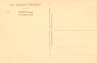 Reims (Marne) — A Fontaine Subé — Edições d'Art YVON — Verso