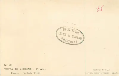 Cabeza de Virgen — Perugino — Editor Roberto Hoesch, Milán — Reverso