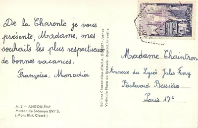 Dom Saint-Simon XVIe — Angoulême — Wydawnictwo Sztuk Charentais A. Gilbert — Rewers