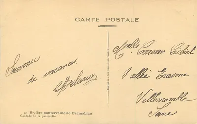 Skok wodospadu — Podziemna rzeka Bramabiau — Soc. Ind. des Arts Graphiques, Toulouse, n° 52 — Rewers