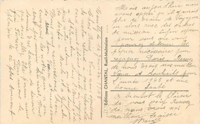 Zimowy krajobraz z domem i jeziorem — Szczęśliwy Nowy Rok — R.F. 266 — Rewers