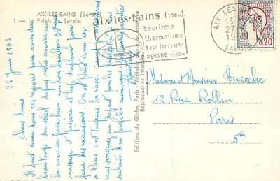 Palácio da Saboia — Aix-les-Bains — Éditions du Globe — Verso