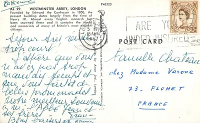 Abbazia di Westminster, Londra — fondata da Edoardo il Confessore nel 1050, editore Avon Ltd. n° P46523 — Verso