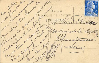 Bilhete postal antigo Dole (Jura) o Cloitre do Hotel Dieu (século XVII) — Verso