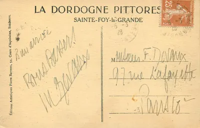 Ste-FOY-la-GRANDE (Gironde) — View das Riberas da Dordogne, tirada do Castelo Baby — Edições Artísticas Pierre Barreau — Verso