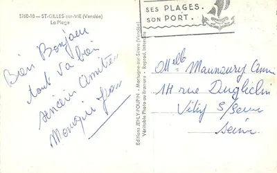 St-Gilles-sur-Vie (Vendée) — A Praia — Edições JEHLY-POUPIN — Verso