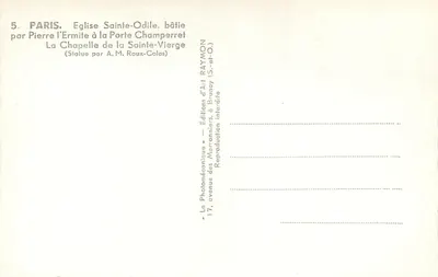 Kościół św. Odile w Paryżu — Brama Champerret — Statua autorstwa A.M. Roux-Colas — Fotografia Gennetiera — Rewers