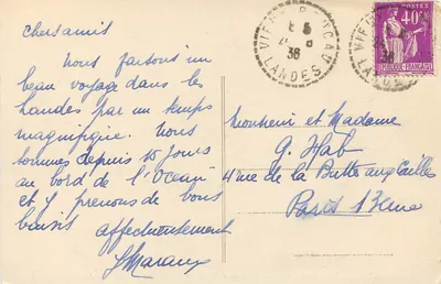 Nos Landes — Floresta de pinheiros e samambaias — Foto E. Vignères, Castets-des-Landes — Verso