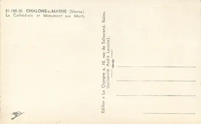 Châlons-sur-Marne — Catedral e Monumento aos Mortos — Edição La Cigogne — Verso