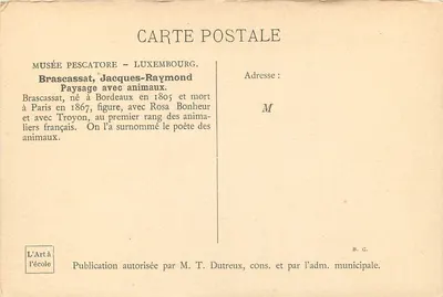 Pejzaż z zwierzętami — praca Brascassata, Jacques-Raymonda — Muzeum Pescatore - Luksemburg — Rewers