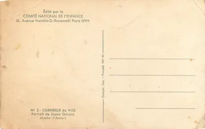 Retrato de Jovem Garoto — Corneille de Vos — Editado pelo Comitê Nacional da Criança, Paris — Verso