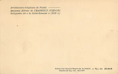 Reliquiário de São Sauveur — Antiga Abadia de Charroux (Vienne) — Edições de Arte Raymond Bergevin — Verso