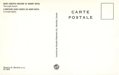 Świętego Józefa Oratorium na Mount Royal — Krypta-kaplica — Wydrukowane przez Ronalds-Federated Ltd., Montreal, Kanada — Rewers